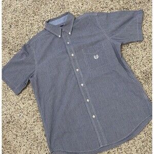 CHAPS EASY CARE SHORT SLEEVE BLUE CHECK BUTTON DOWN SHIRT MENS M medium